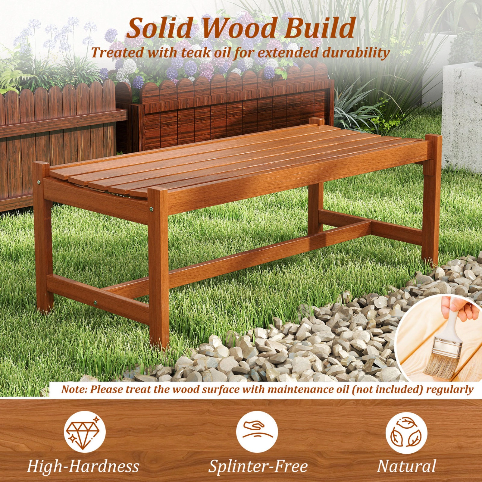 SUGIFT 44-in Hardwood Patio Dining Bench Set of 2 530-lb Capacity 16-in Seat Height 44 x 20 x 16.5 in Teak Oil Finish