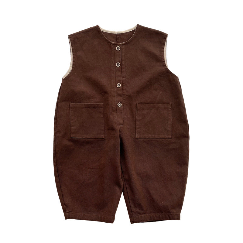 MyKids-USA Baby Solid Color Sleeveless Unisex Overall