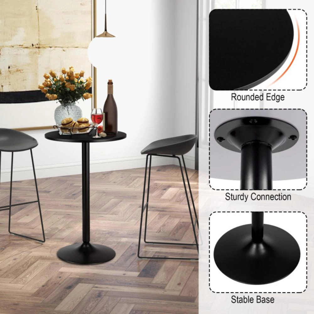 Hivvago 24-Inch Stylish Round End Table with Engineered Wood Top and Black Metal Support