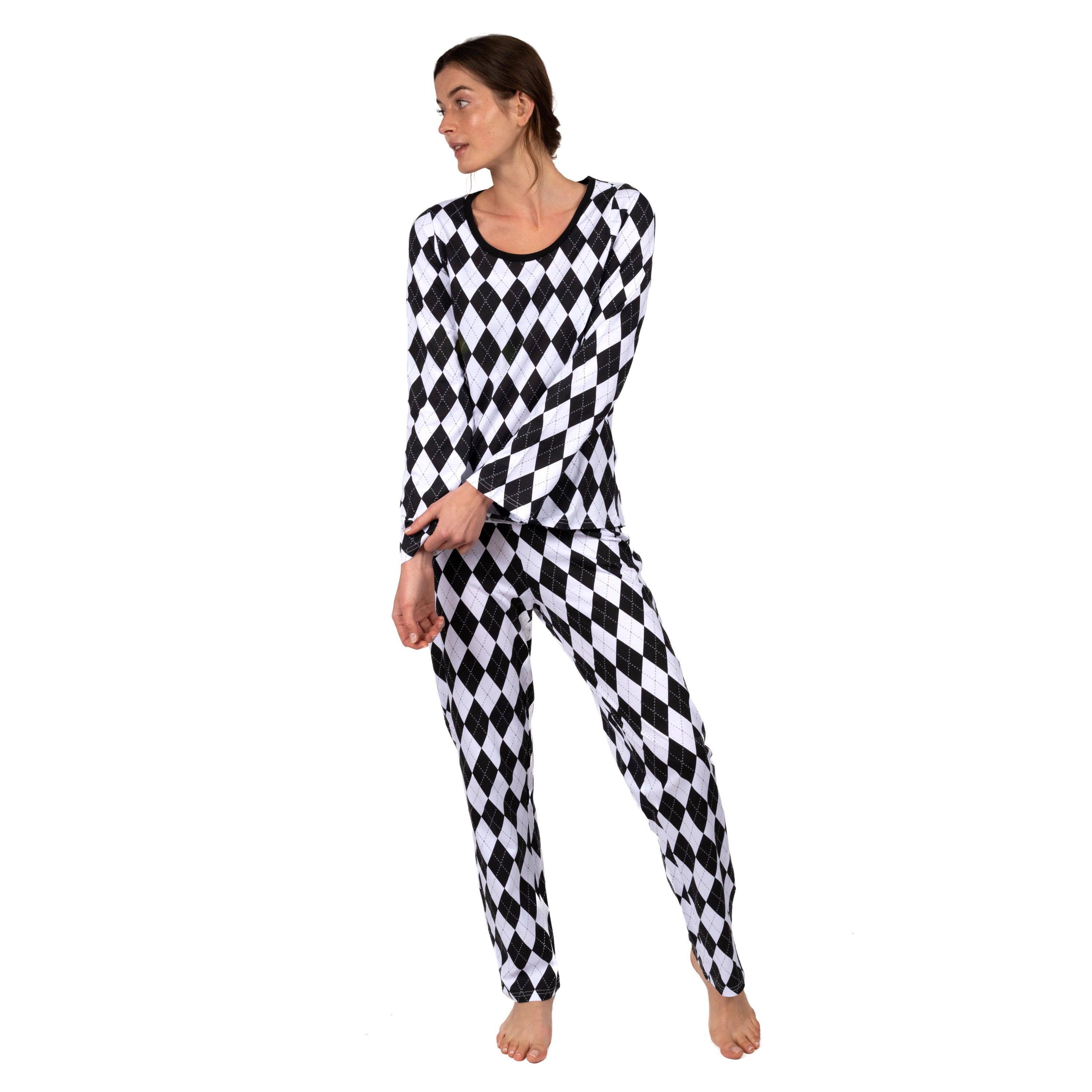 Leveret Womens 2-Piece Argyle Cotton Loose Fit Pajama Set
