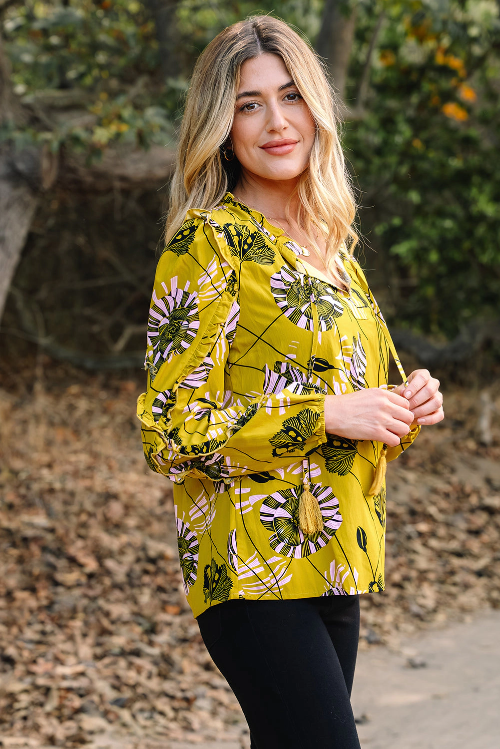 Threaded Pear Women's Emilena Long Sleeve Blouse Top