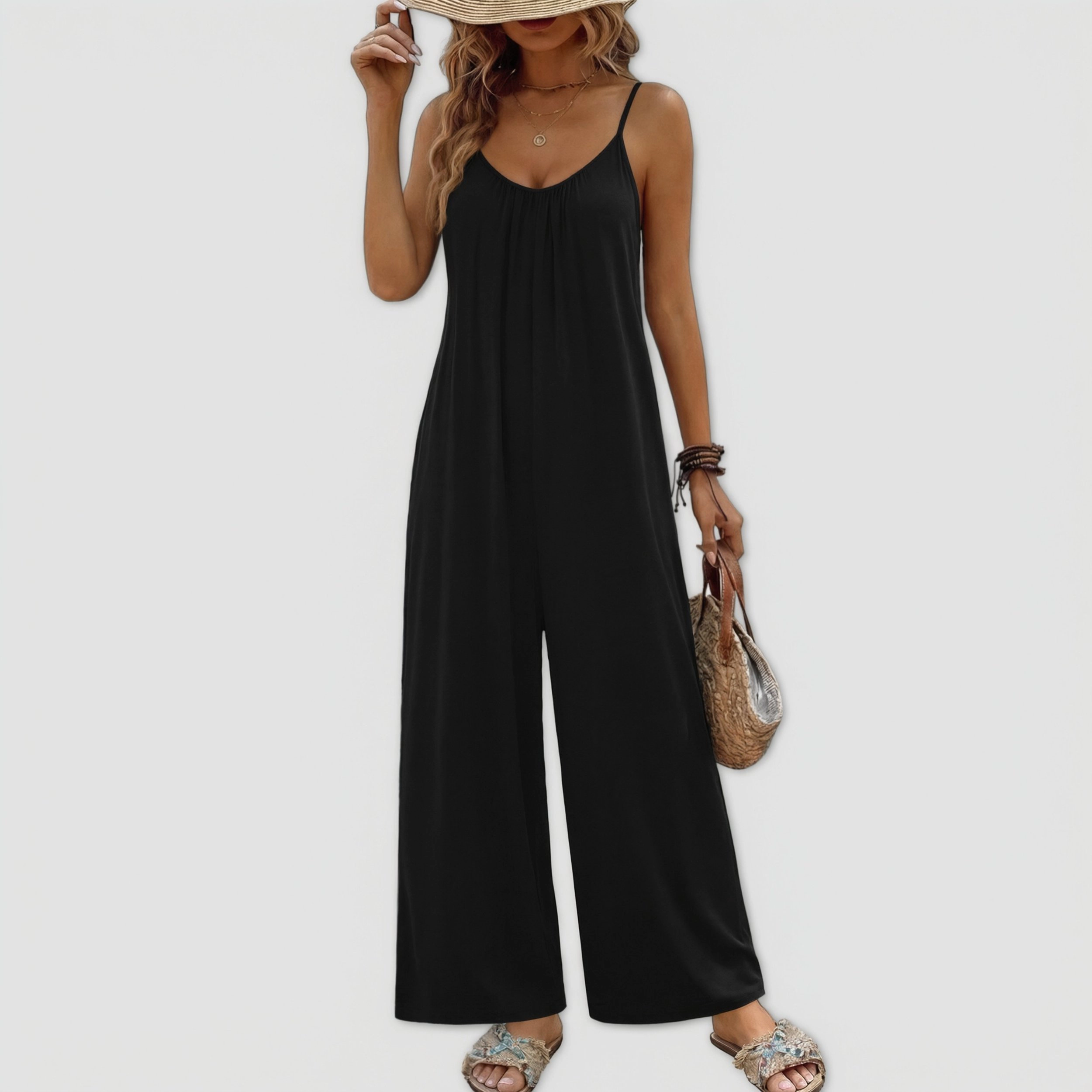 Ekouaer Women's Spaghetti Strap Sleeveless Wide Leg Maxi Jumpsuit