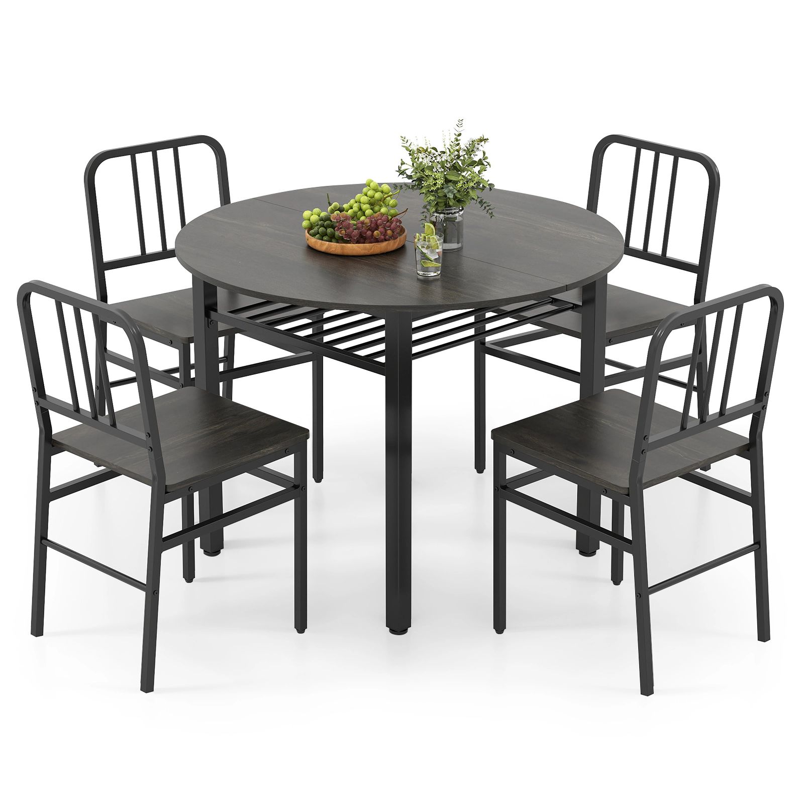 LJG 5-Piece Round Dining Table Set with Storage Shelf for Room