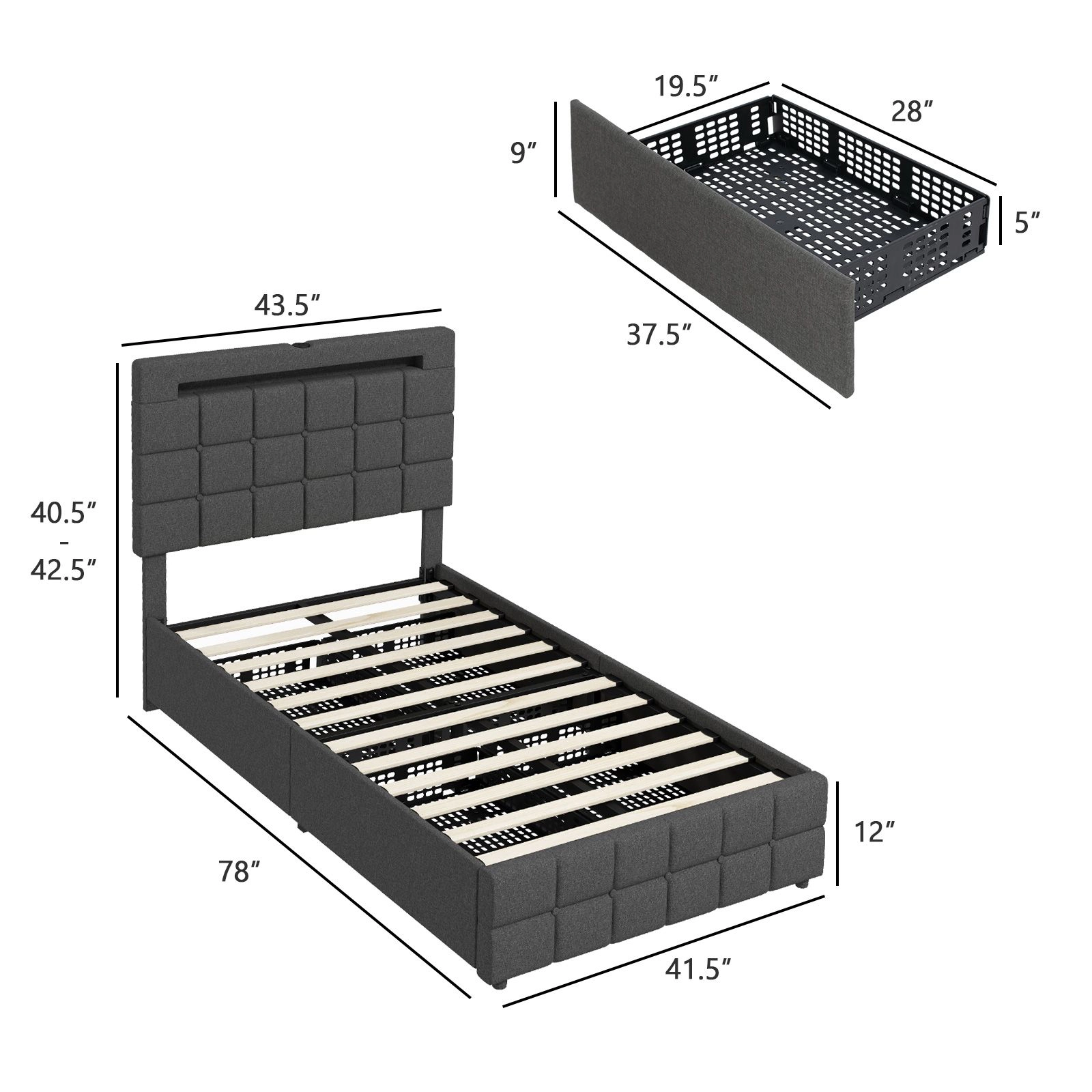SlickBlue Modern Fabric Bed with RGB Headboard Lights and Adjustable Height Design