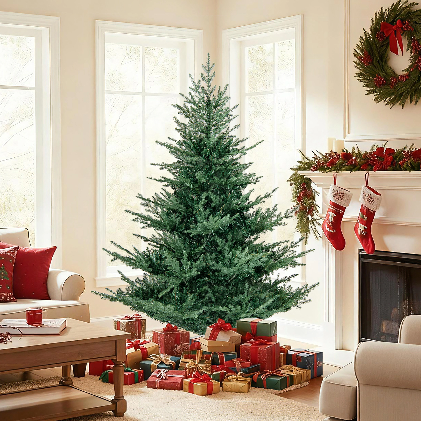 SlickBlue Green PVC Artificial Christmas Tree with LED Lights