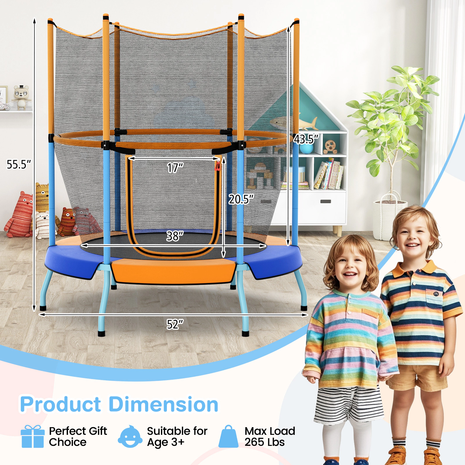 LJG 48 Inch Toddler Trampoline with Safety Enclosure Net