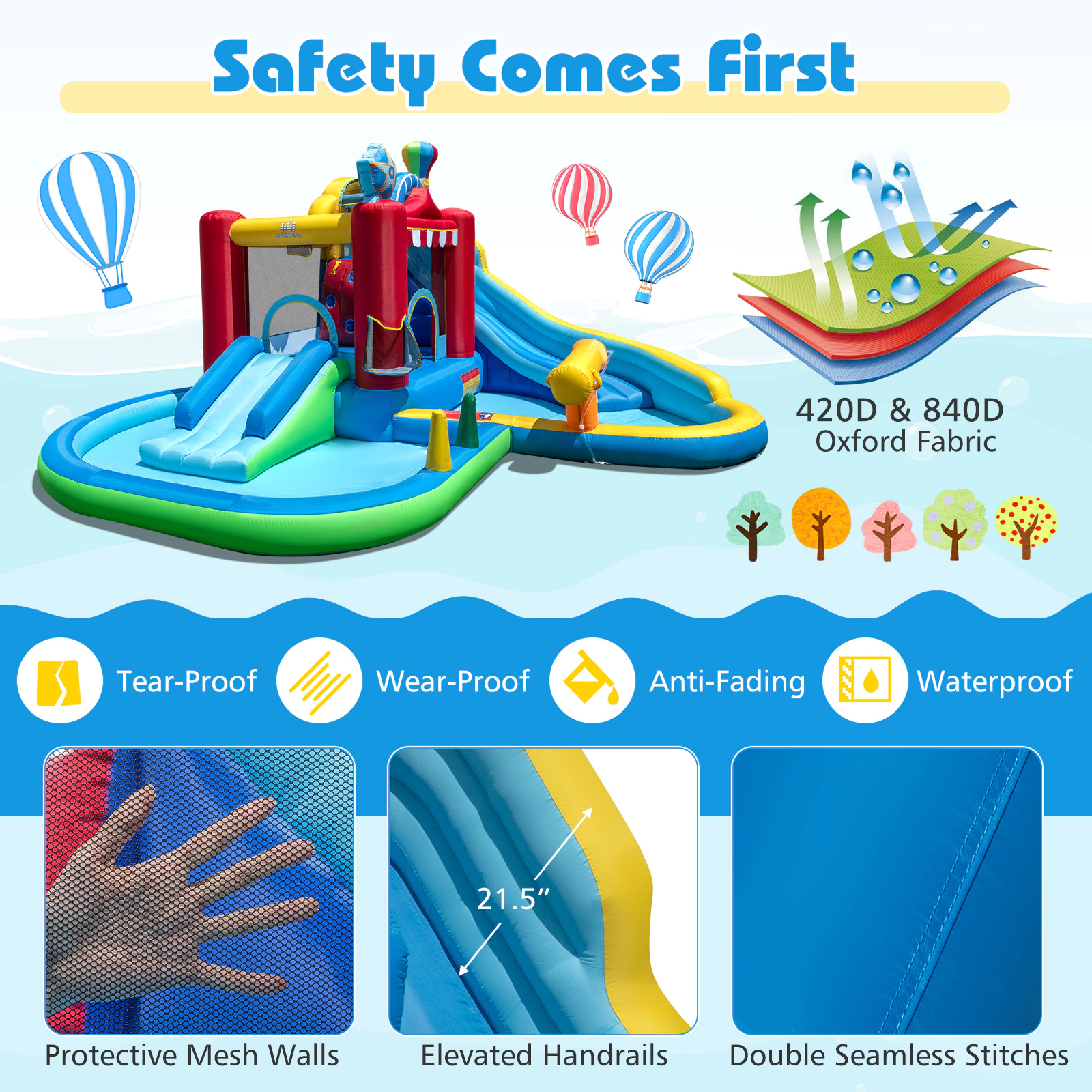 Hivvago Inflatable Water Park with Splash Pool and Water Cannon for Birthday Party Without Blower