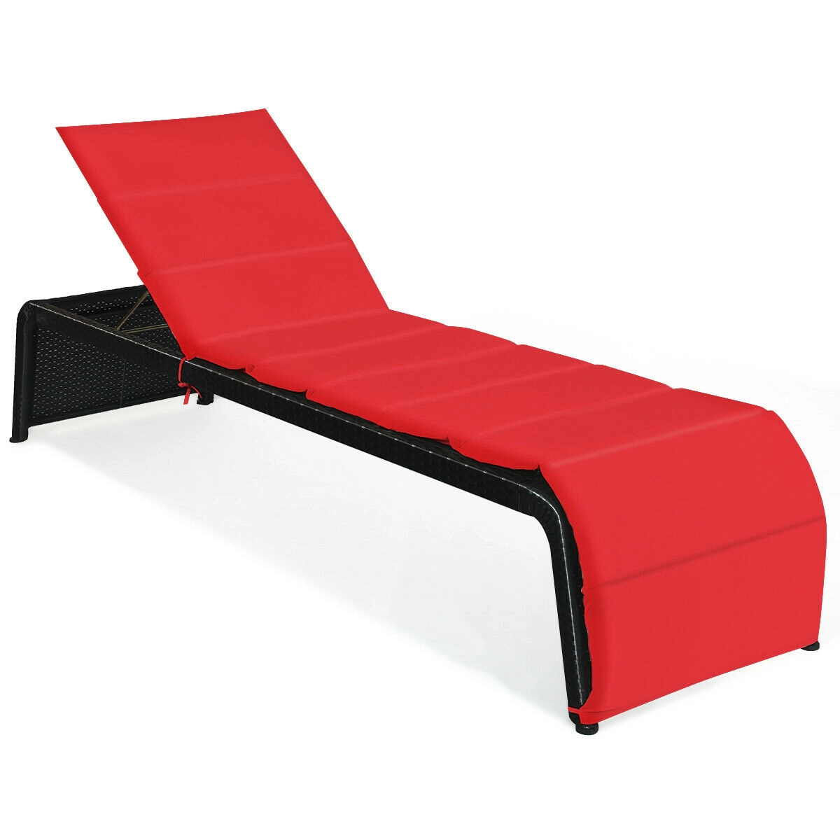 Hivvago Patio Rattan Lounge Chair Back Adjustable Chaise Recliner  with Cushioned