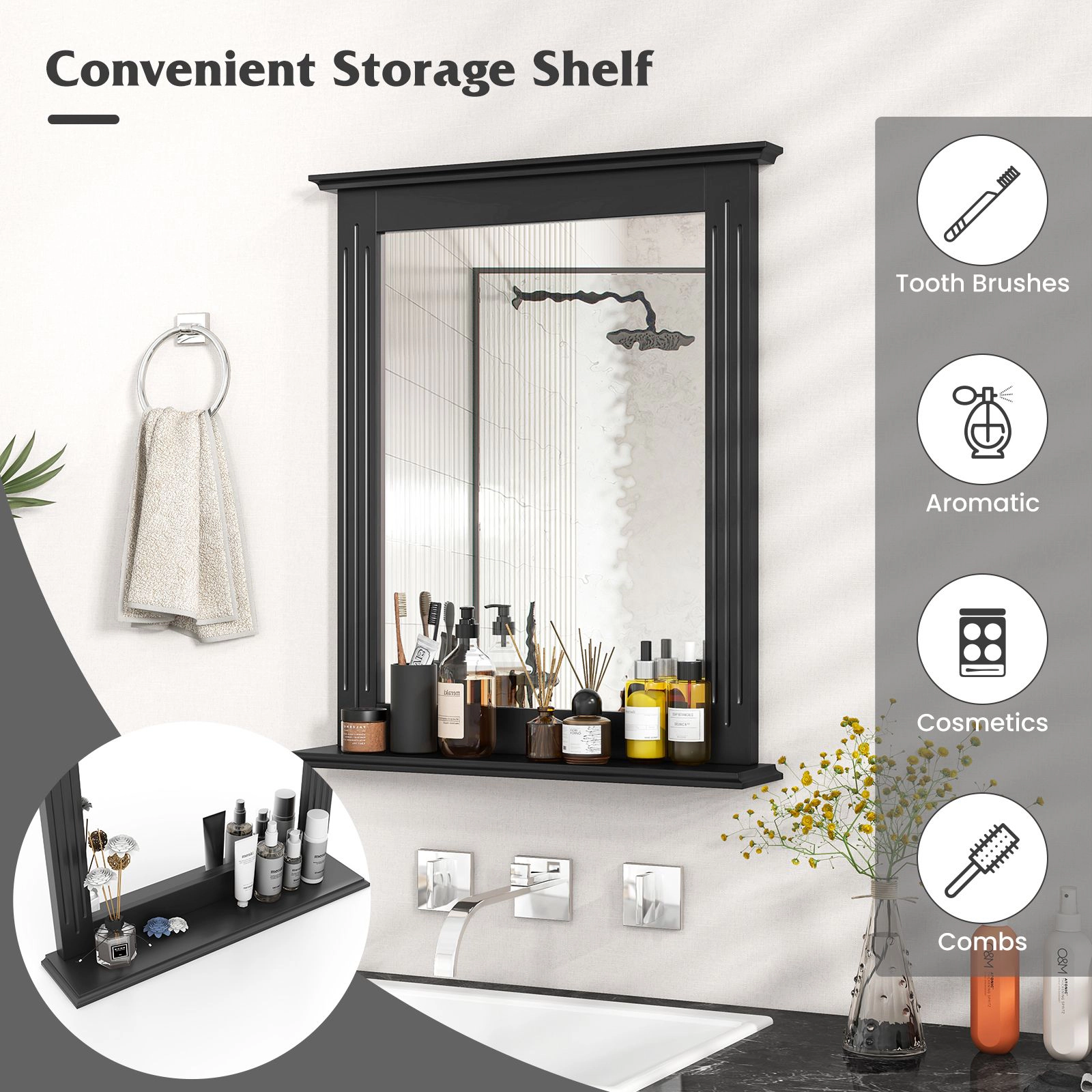 SlickBlue 22.5 Inch Bathroom Mirror with Shelf, Wall Mounted