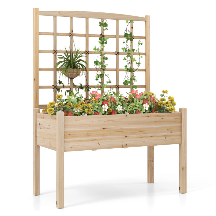 Hivvago Raised Garden Bed with Lattice Trellis and Drainage Holes Elevated-Natural