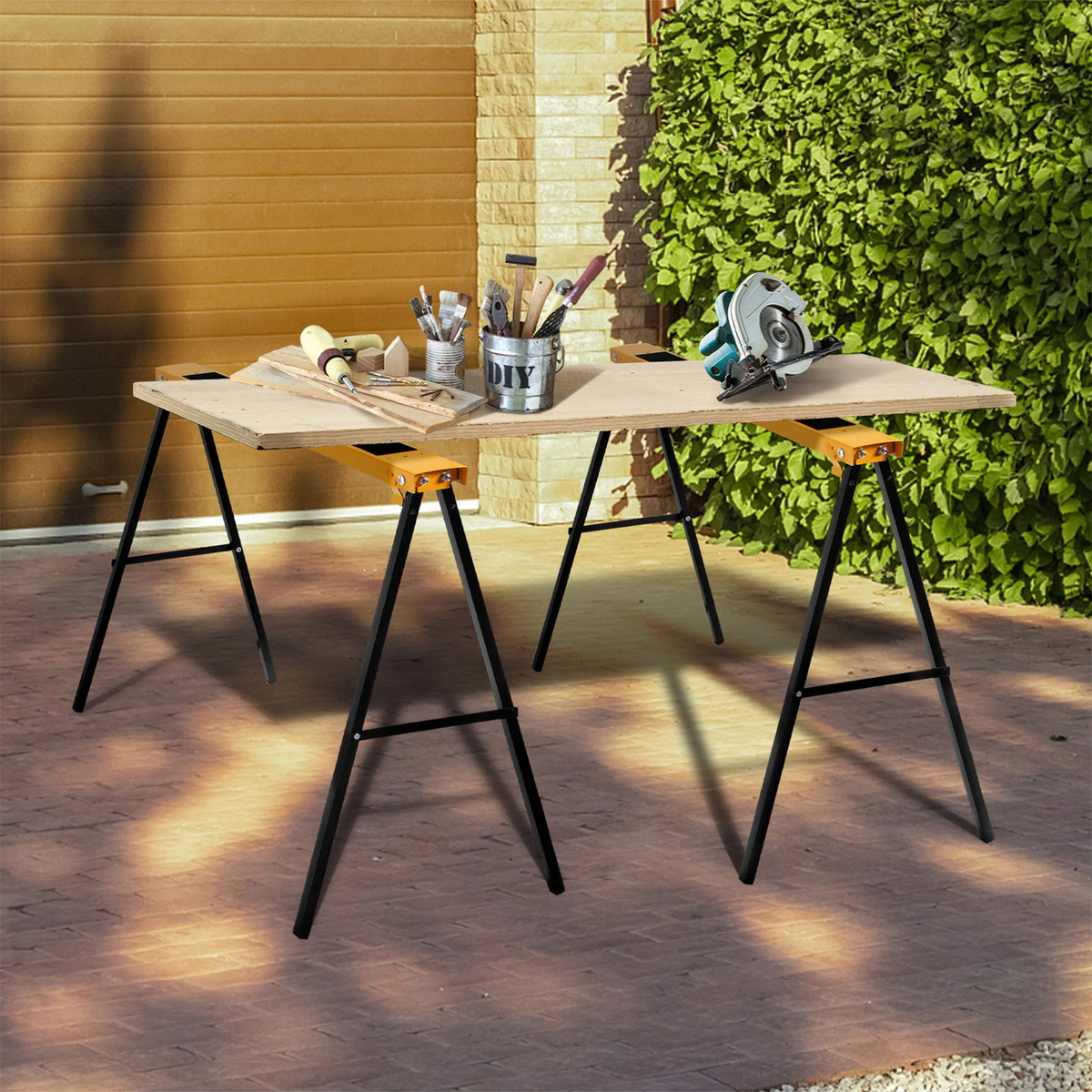 SUGIFT Heavy Duty Steel Folding Sawhorse 275-lb Capacity Each 39-in Long 2-Pack Black and Yellow