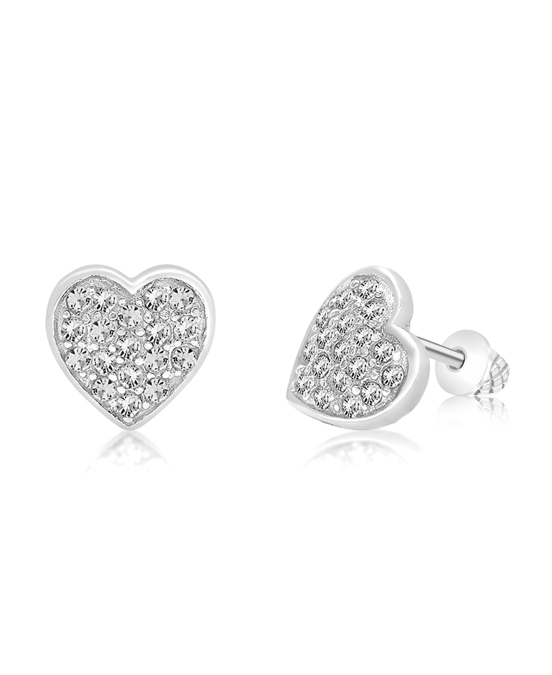Chanteur Kids Heart Stud Earrings - Multi-Color Crystal, White Gold Palladium Plating, Screw Back