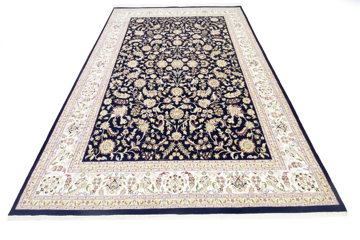 Magic Rugs 9'8 x 14'3 Dark Navy Hand Knotted Floral Indo-Nain Wool Rug