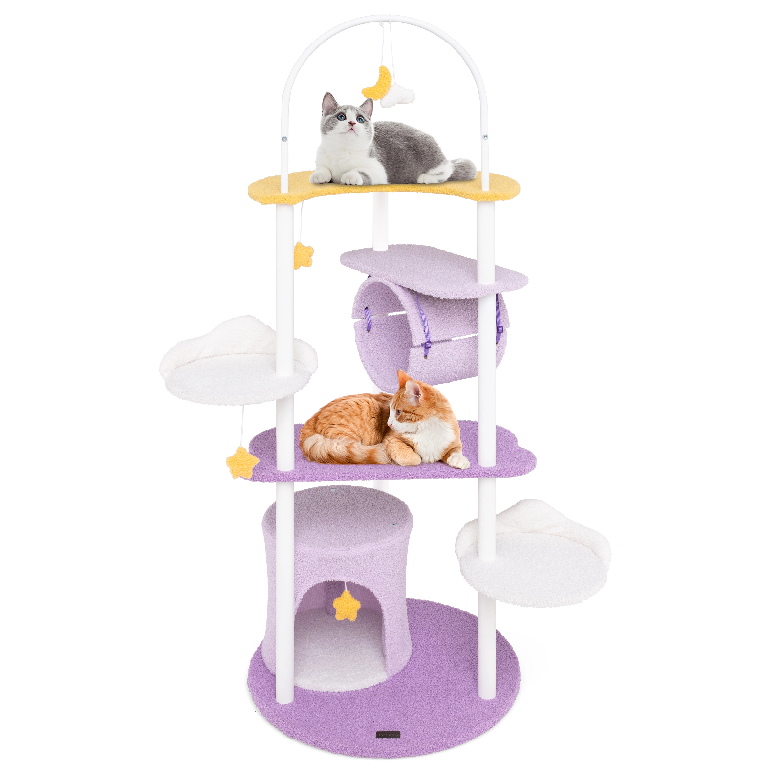 Glintex 62-Inch Starry Sky Cat Tower with Moon Platform Tunnel and Metal Posts, Purple