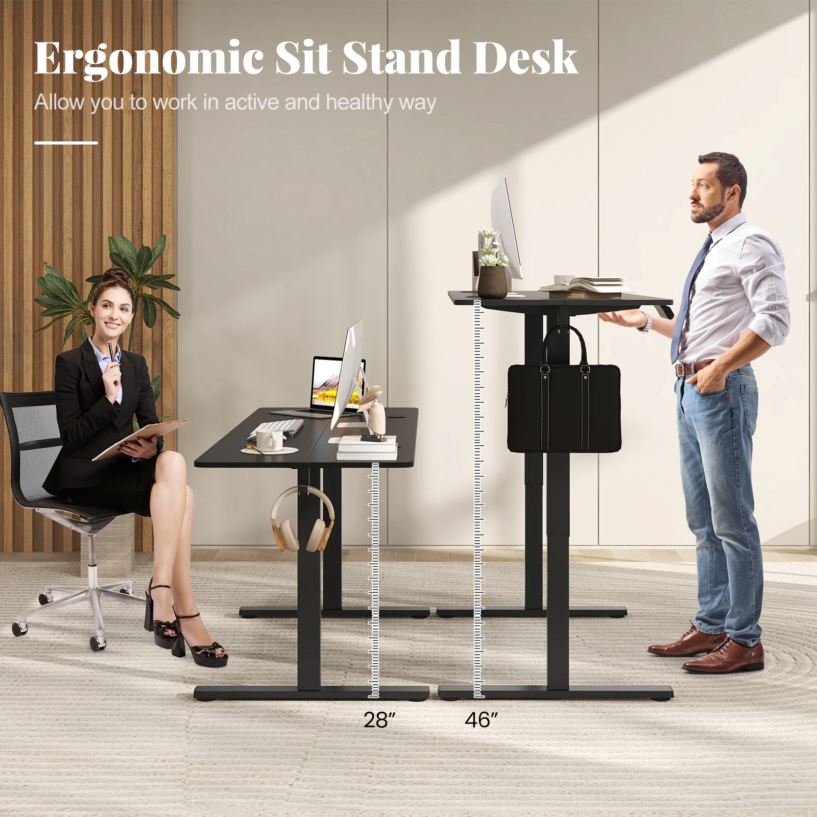 SUGIFT Electric Standing Desk with 3 Memory Heights 200-Lb Capacity with Hooks and Cable Holes Black