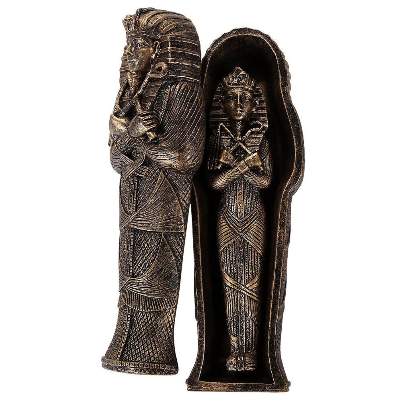 Pacific Giftware Bronzed Small Ancient Egyptian Pharaoh King Tut Sarcophagus With Mummy Statue 5.5 inch