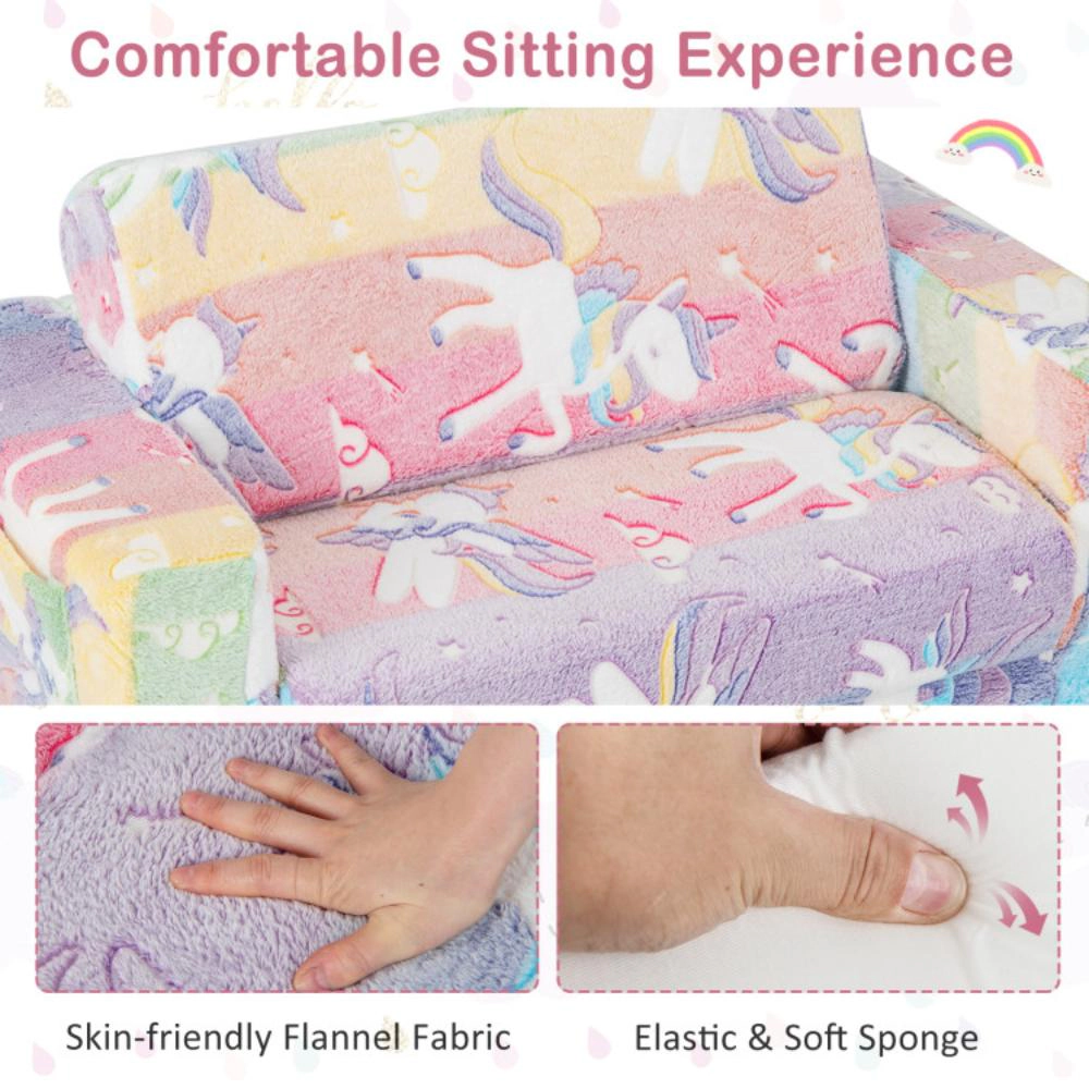 Hivvago 2-In-1 Flip Out Kids Sofa Chair With Detachable Flannel Fabric Cover And Glowing Patterns-Color