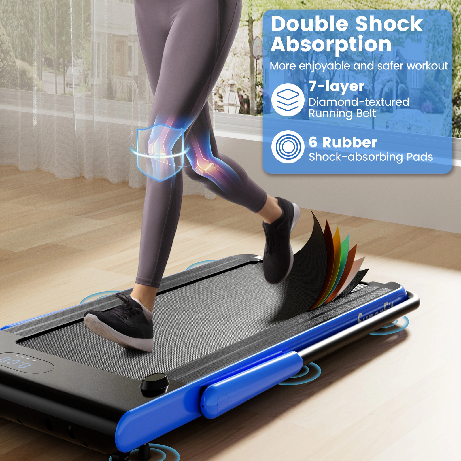 SUGIFT 3-in-1 3HP Folding Treadmill with Smart Apps Remote Control and Speakers 340-lb Capacity Navy
