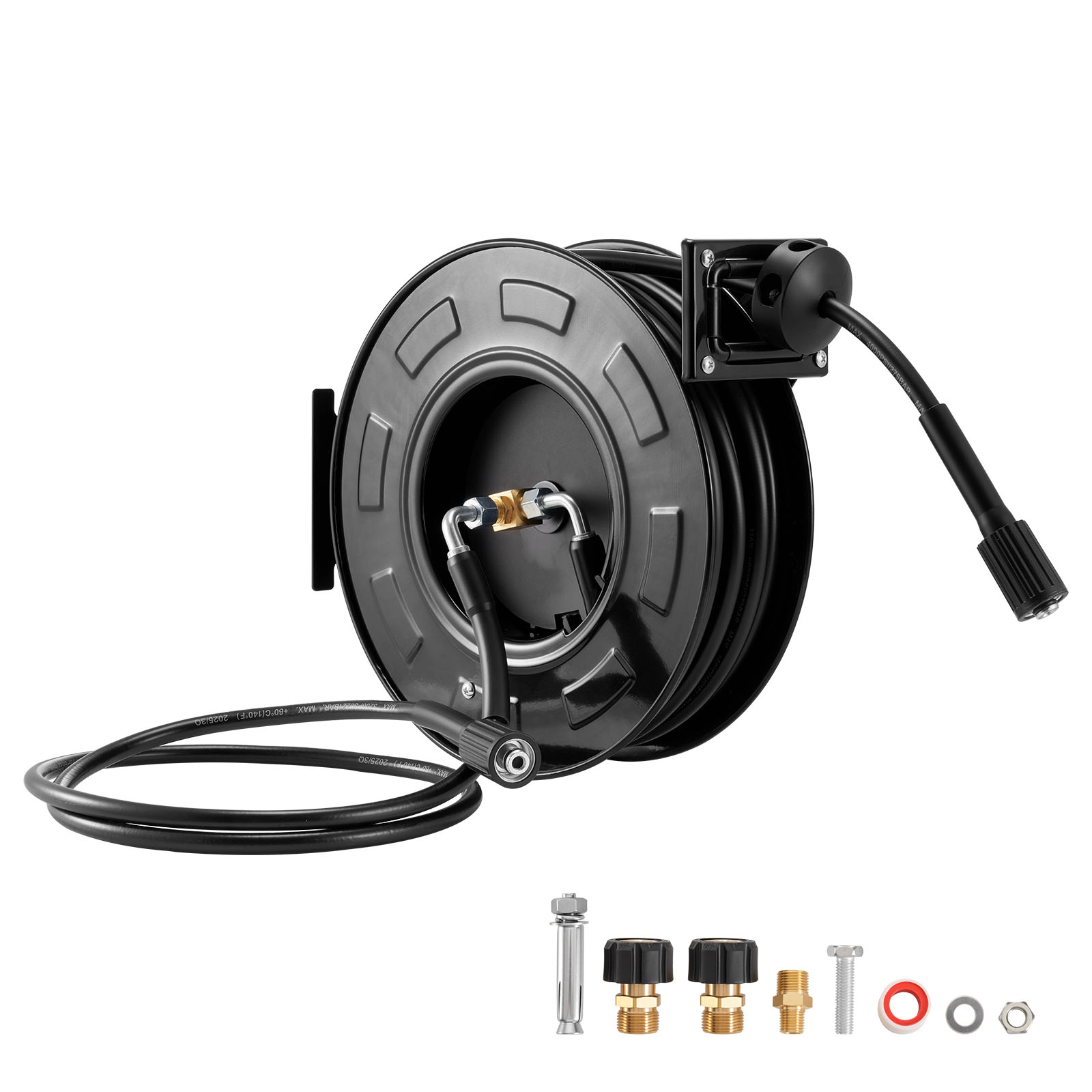 HONGGE Pressure Washer Hose Reel, Auto-Rewind 60 ft x 1/4-inch Steel Reel, 4000 PSI, Wall/Floor Mount