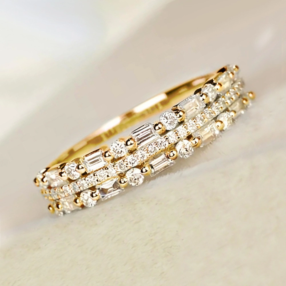 Multi‑Layer Mixed‑Cut Cubic Zirconia Eternity Band Stackable Wedding Ring for Women