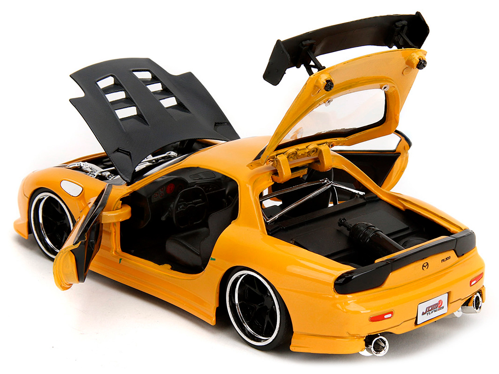Jada 1993 Mazda RX-7 "HKS Power" Yellow with Carbon Hood "JDM Tuners" Series 1/24 Diecast Model Car by Jada