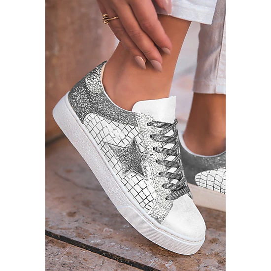 Threaded Pear Women's Emi Glitter Star Lace-up Sneakers