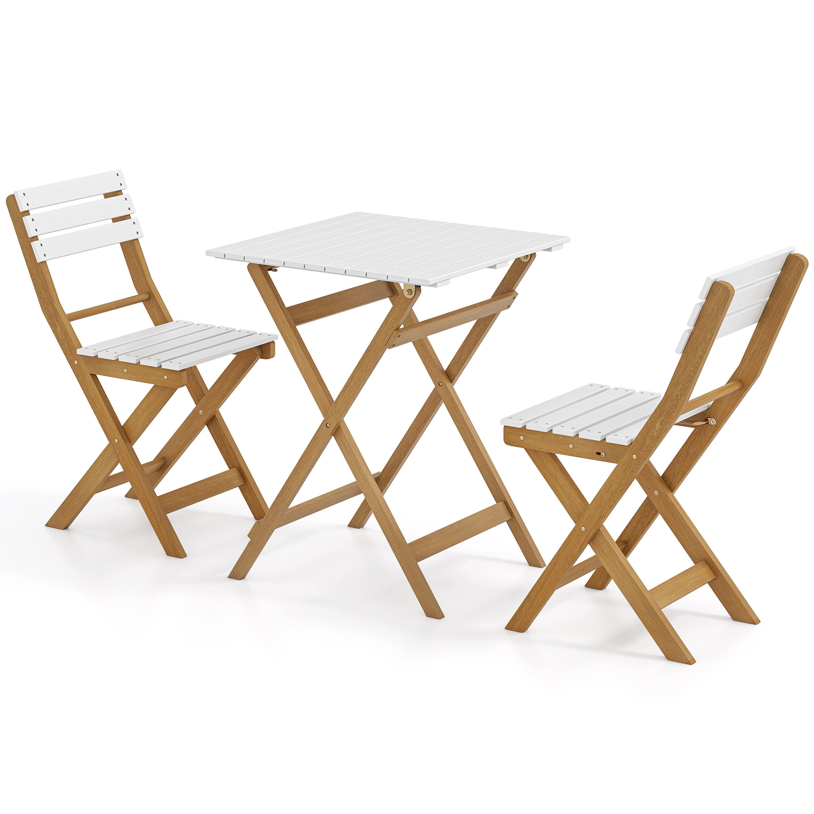 Hivvago 3 Piece Folding Patio Bistro Set With Foldable Design Acacia Wood Porch Chairs And Square Table