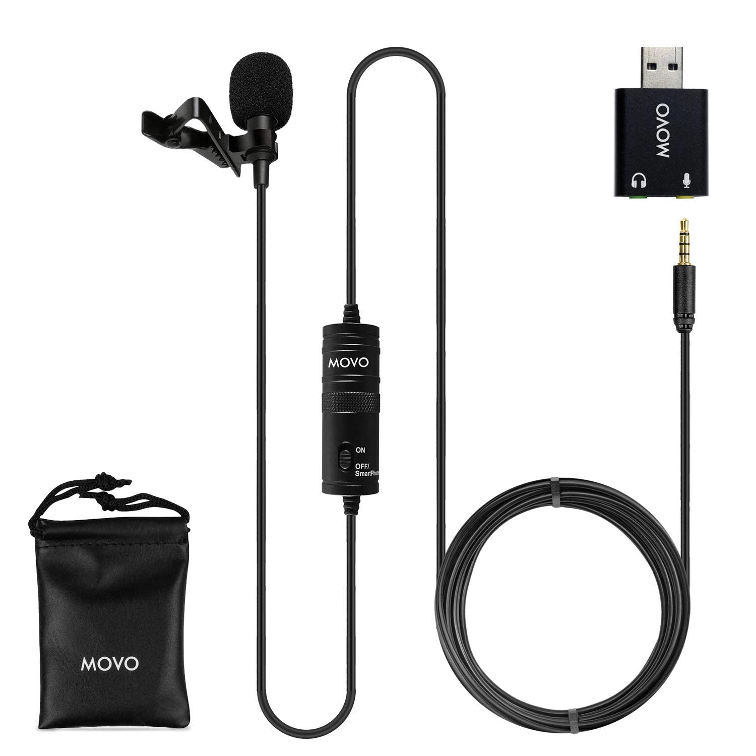 Movo Universal USB Computer Microphone with USB Adapter Compatible with Laptop PC and Mac Smartphones Cameras