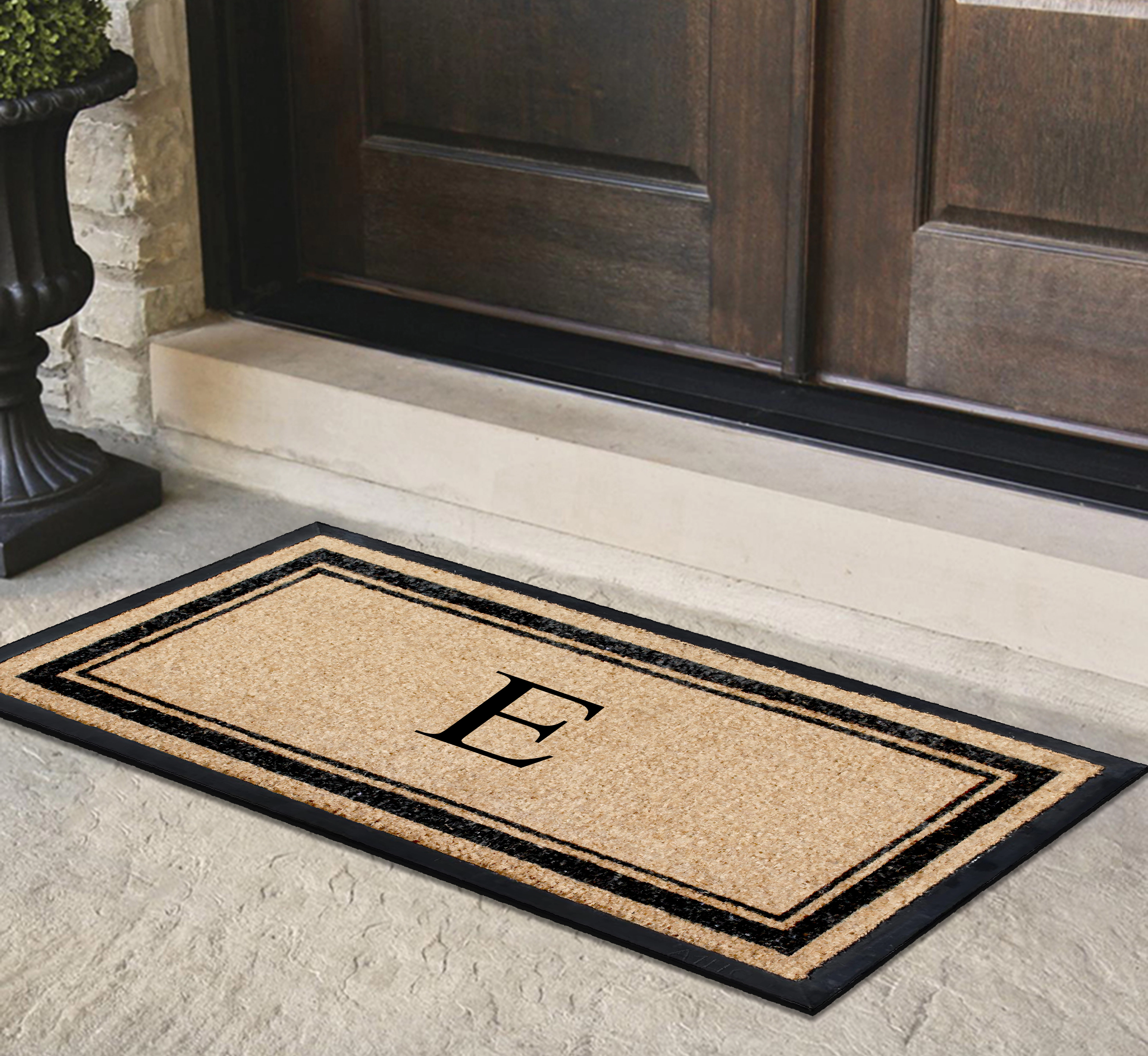 A1 Home Collections 30 in x 60 in Hand-Flocked Monogrammed Natural Coir Door Mat with Rubber Backing Letter T