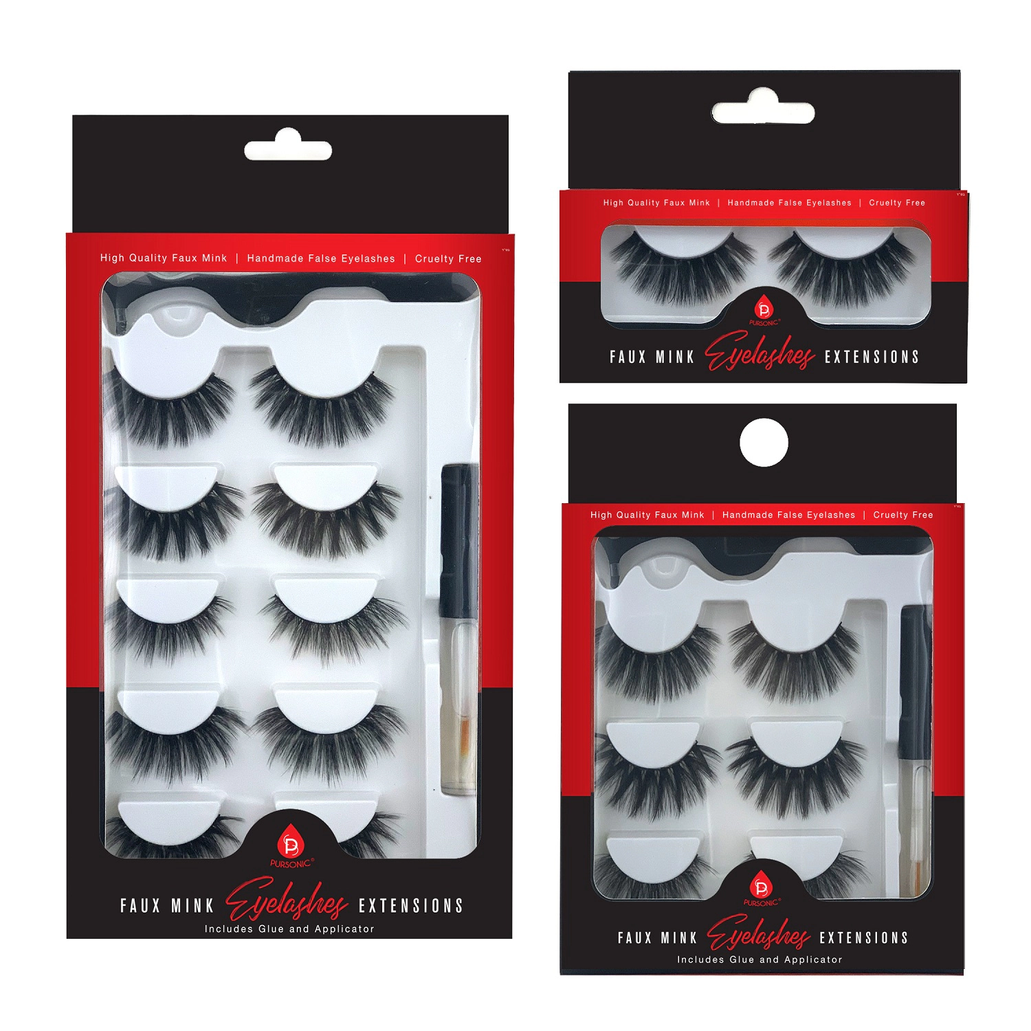 Pursonic Women's Faux Mink Style 3D False Eyelashes with Glue & Applicator