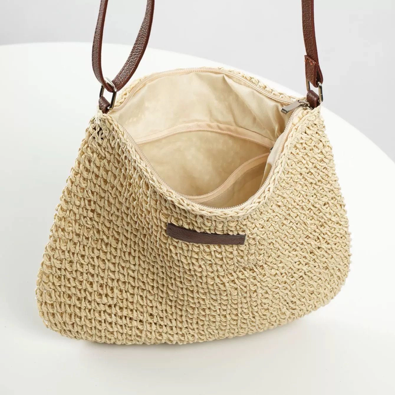 Alilang Women's Textured Woven Crossbody Bag with Zip Closure Adjustable Strap and Inner Pocket, Beige