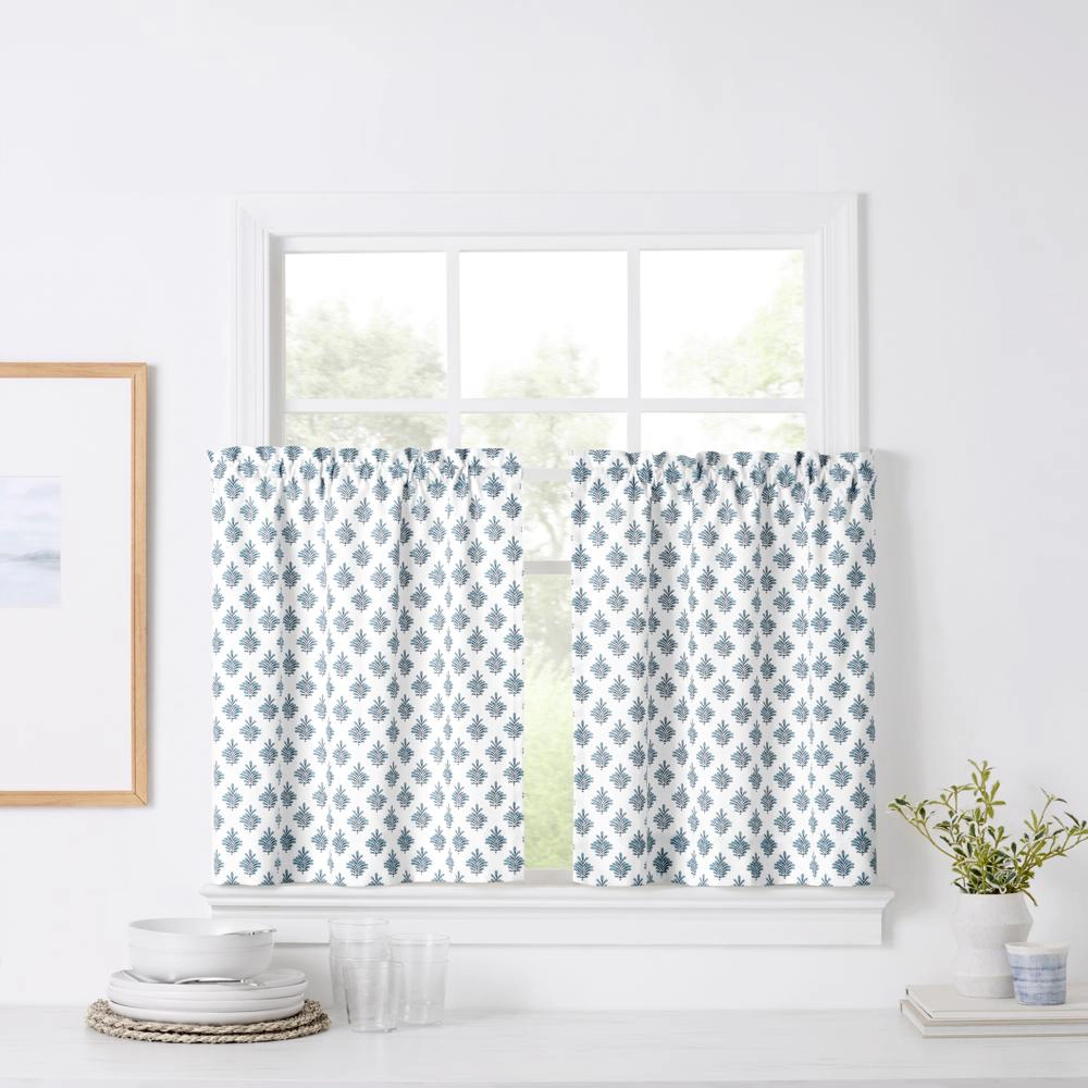 Ellis Curtain Manchester Window Treatment 1.5" Rod Pocket 100% Cotton Curtain Tiers 50" x 36" Blue