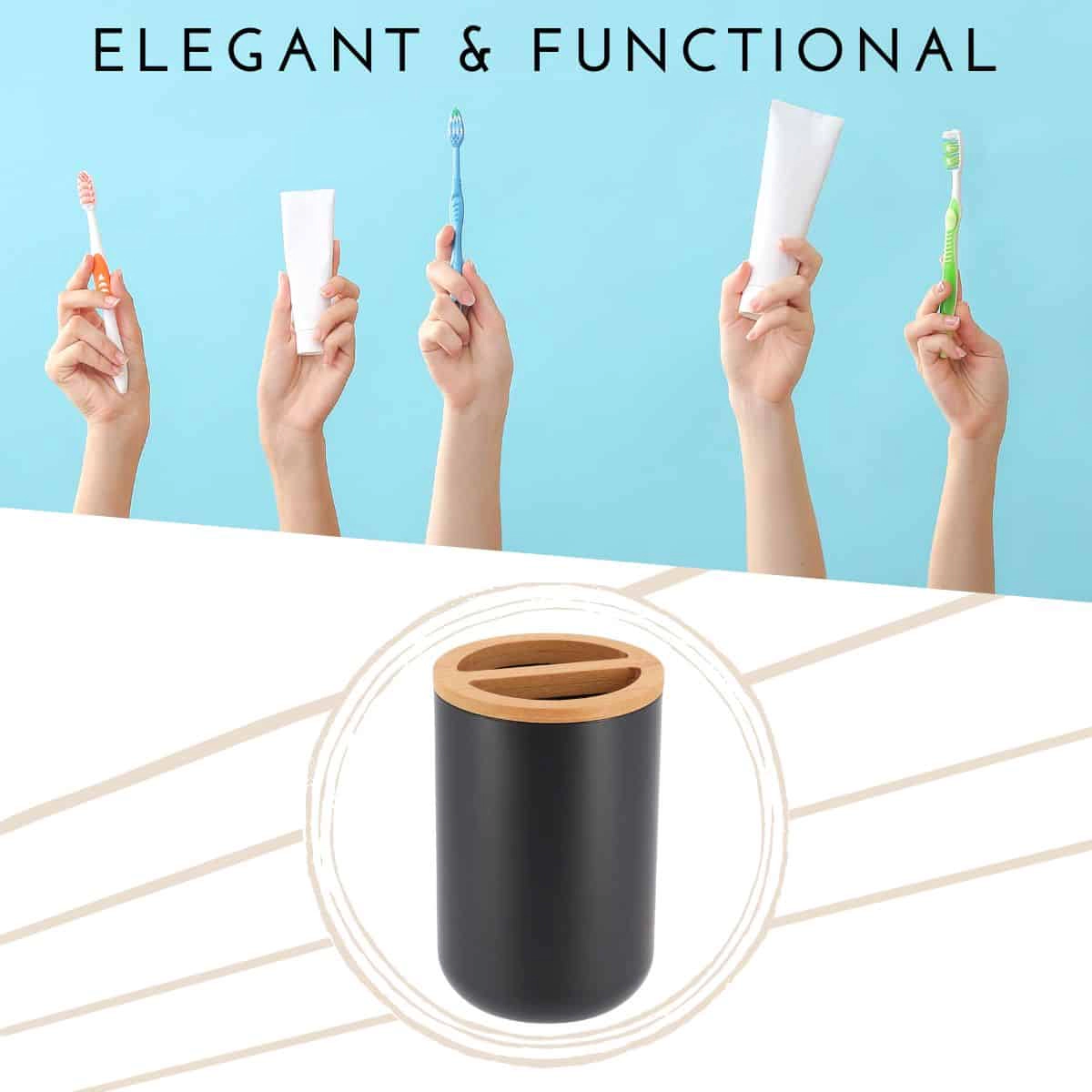 Evideco Padang Bamboo Top Toothbrush Holder - 10 oz Polystyrene Toothpaste & Brush Organizer