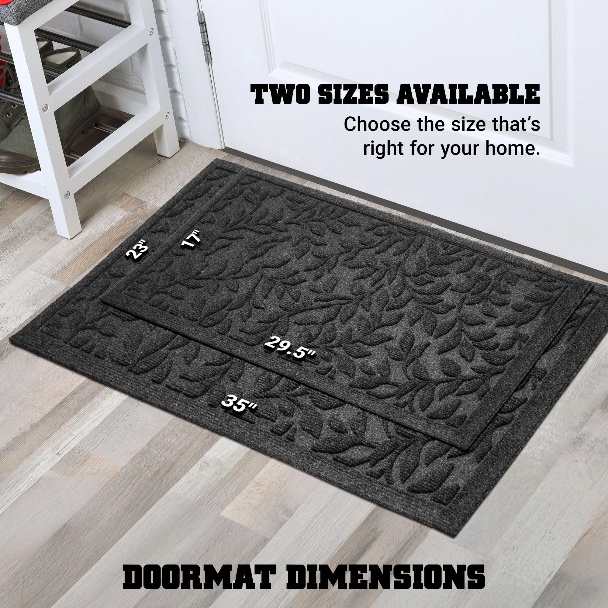 G128 Grey Leaves Door Mat 23 x 35 in - Thick Polypropylene, Natural Rubber Non-Slip Backing, Indoor/Outdoor Welcome Mat