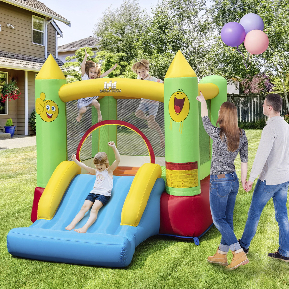 SUGIFT Slide Basketball Hoop and 480W Blower Inflatable Bounce House Kids Bouncer