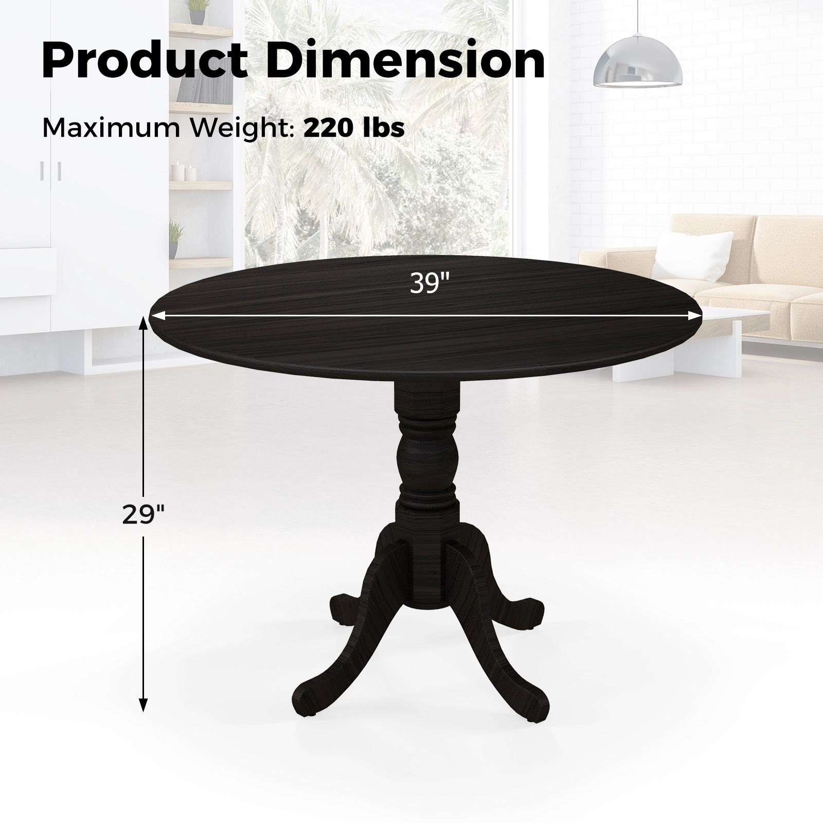 LJG Wooden Dining Table with Round Tabletop and Curved Trestle Legs