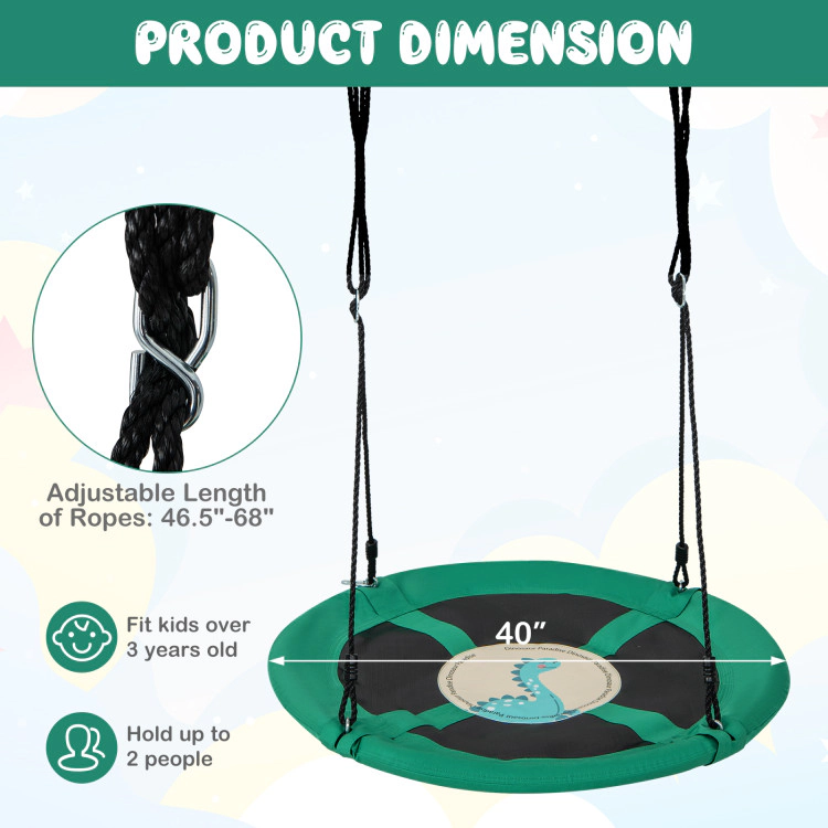 Hivvago 40 Inches Saucer Tree Swing Round with Adjustable Ropes and Carabiners
