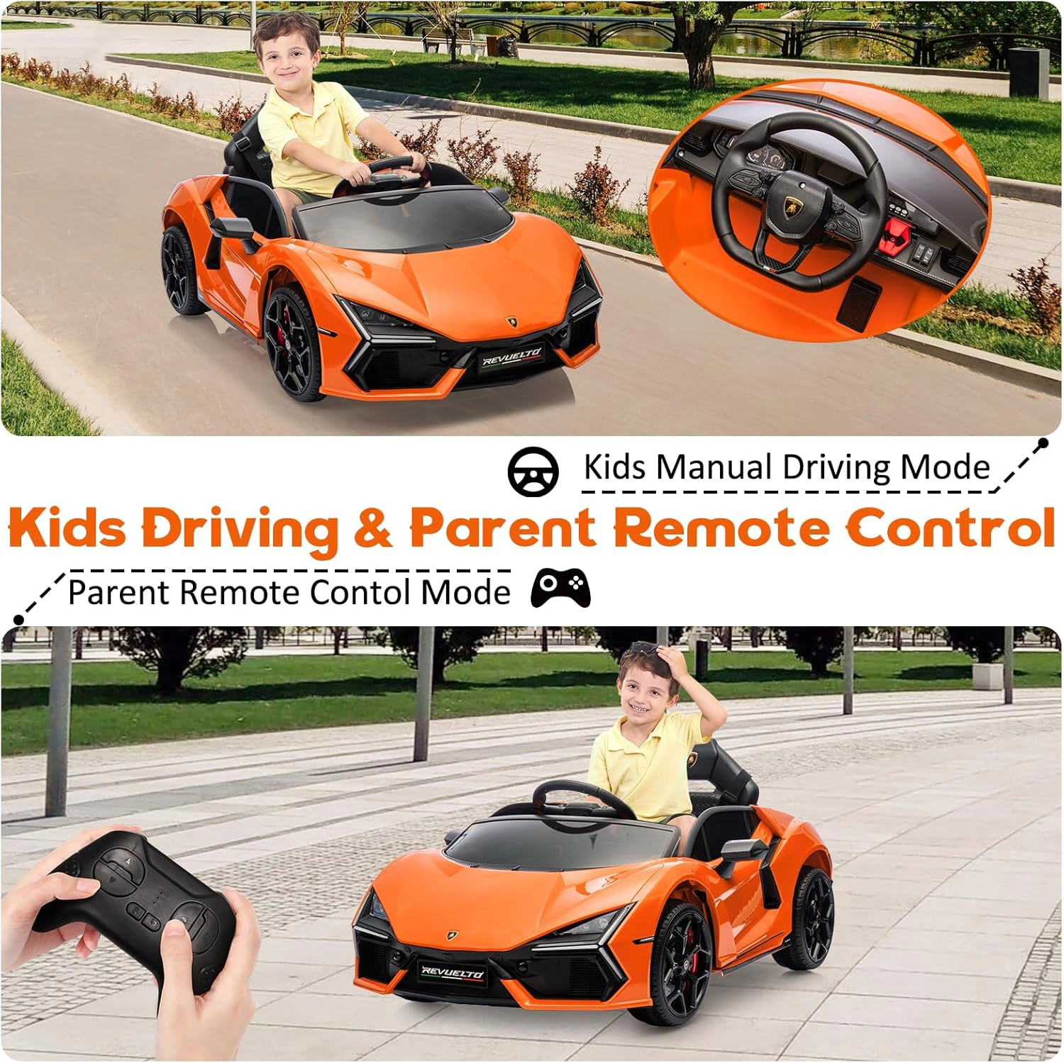 12V Kids Lamborghini Revuelto Ride-On Car, Electric Sports Car Toy with Remote, Bluetooth, Music & LED Lights