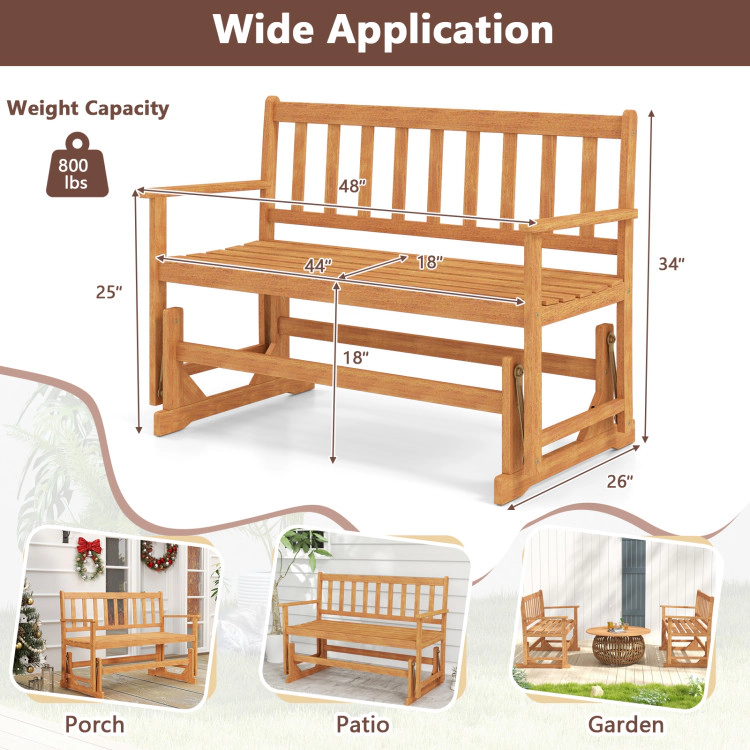 Hivvago 2-Person Outdoor Acacia Wood Glider Bench Patio Swing Rocking Loveseat