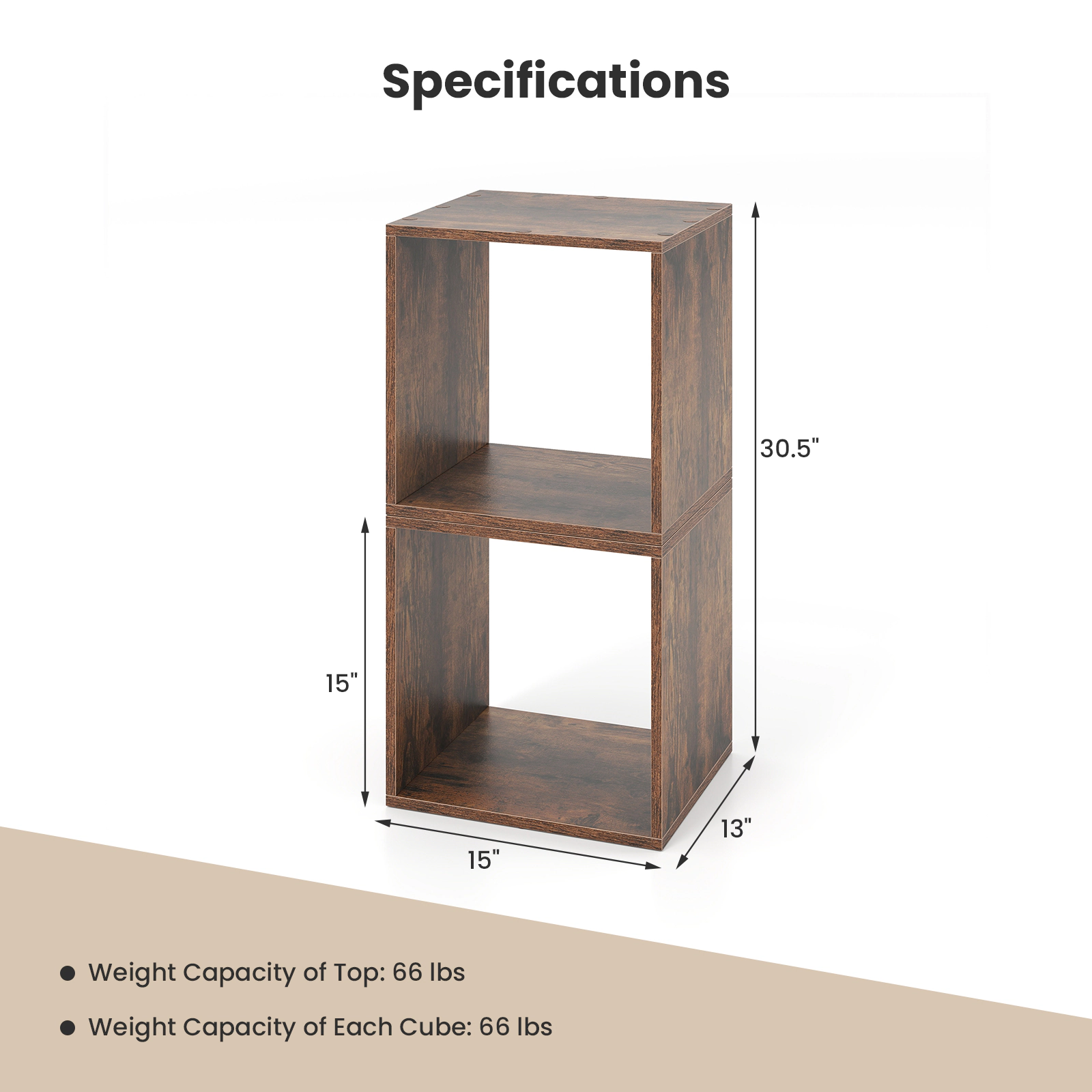 SUGIFT Modular Cube Storage Bookcase Organizer Set of 2 with 66-lb Top Capacity Natural/White