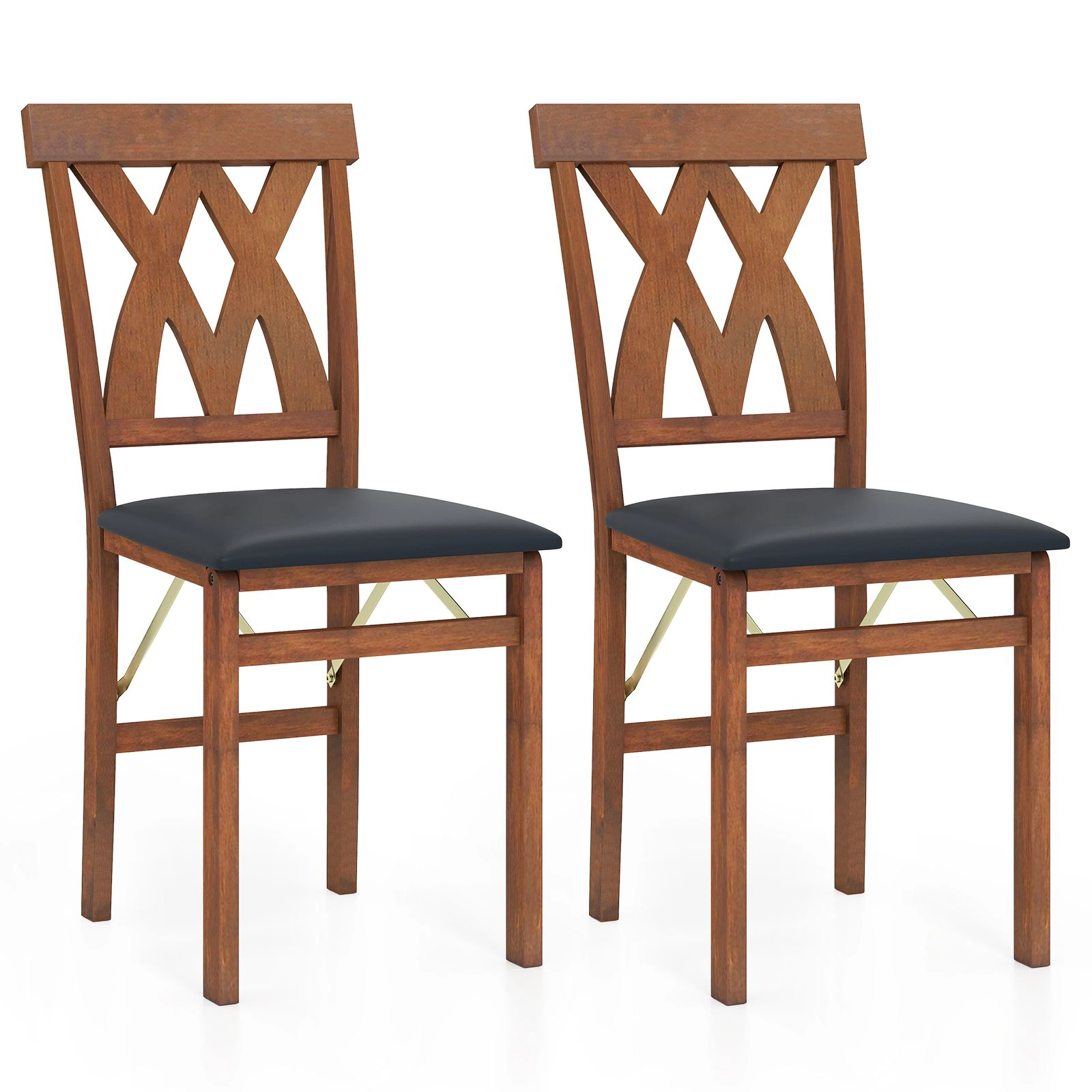 SlickBlue Set of 2 Foldable Wooden Dining Chairs, Padded Seat, Curved Backrest