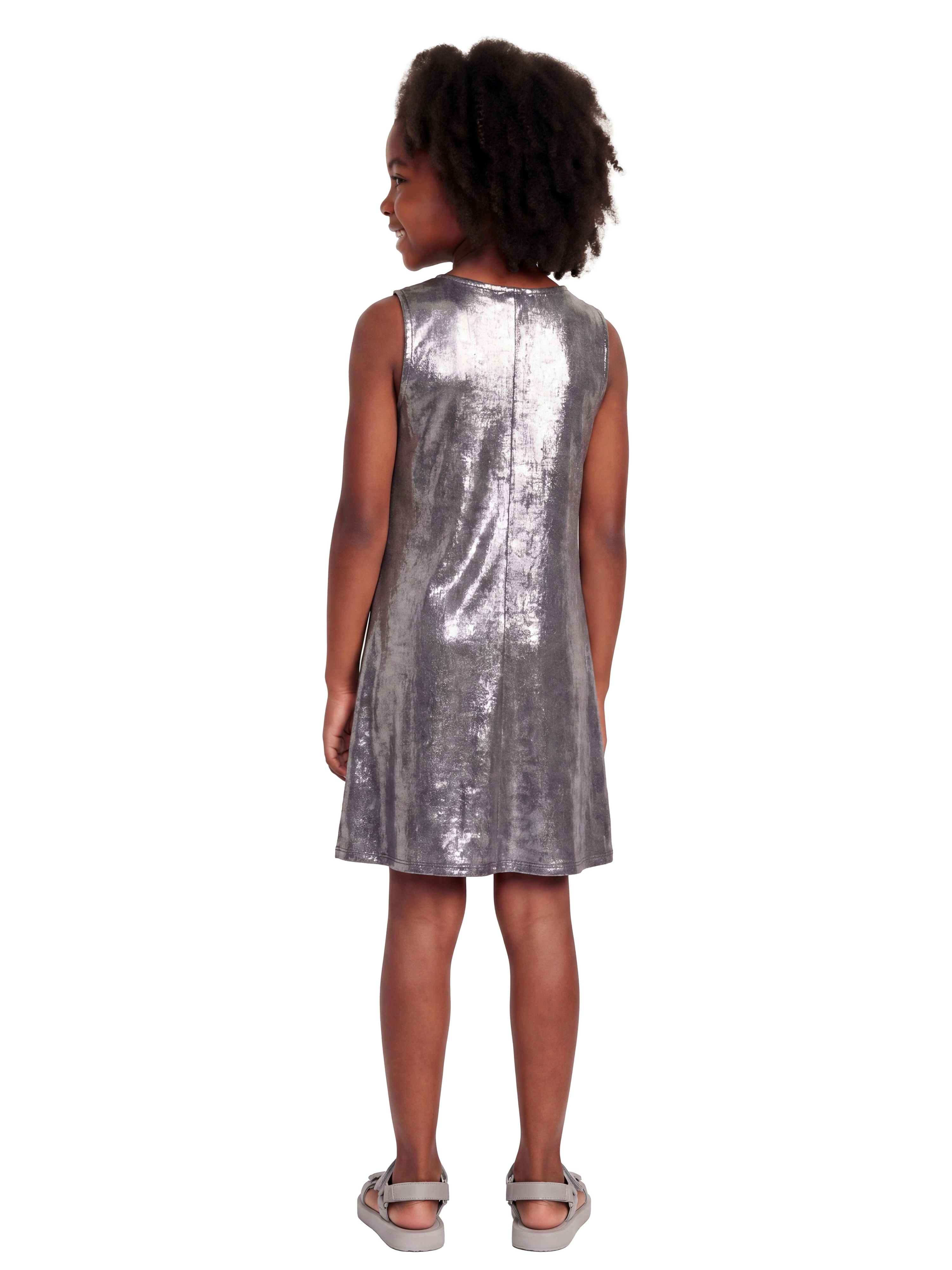 24sevenKid Essential Girls Black Shimmery Metallic Sleeveless A Line Dress