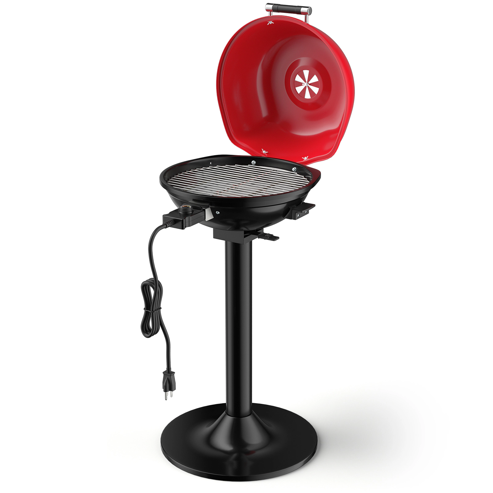 SUGIFT 1600-W Black and Red Portable Electric BBQ Grill with Removable Non-Stick Rack and Oil Drawer