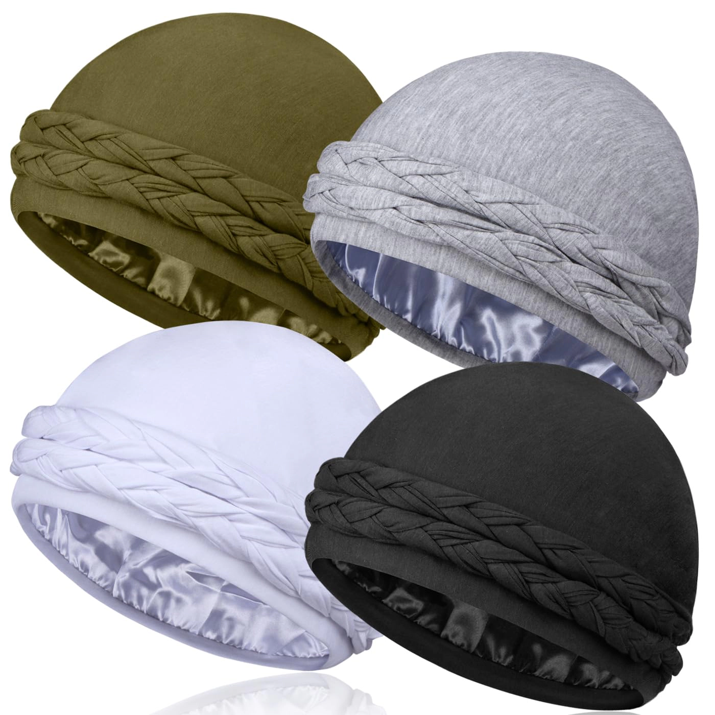 PIGFDK 4 Satin Lined Turban Head Wraps For Men  Scarf Hair