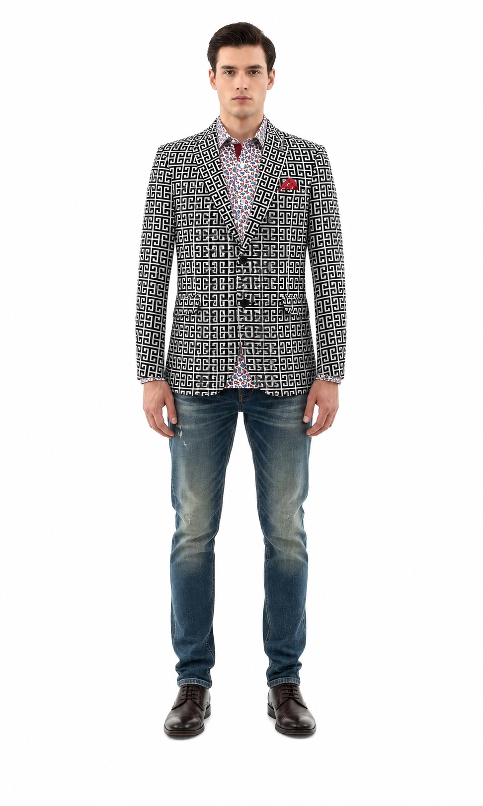 Elie Balleh Men's Slim Fit Logo Brocade Blazer Sports Coat