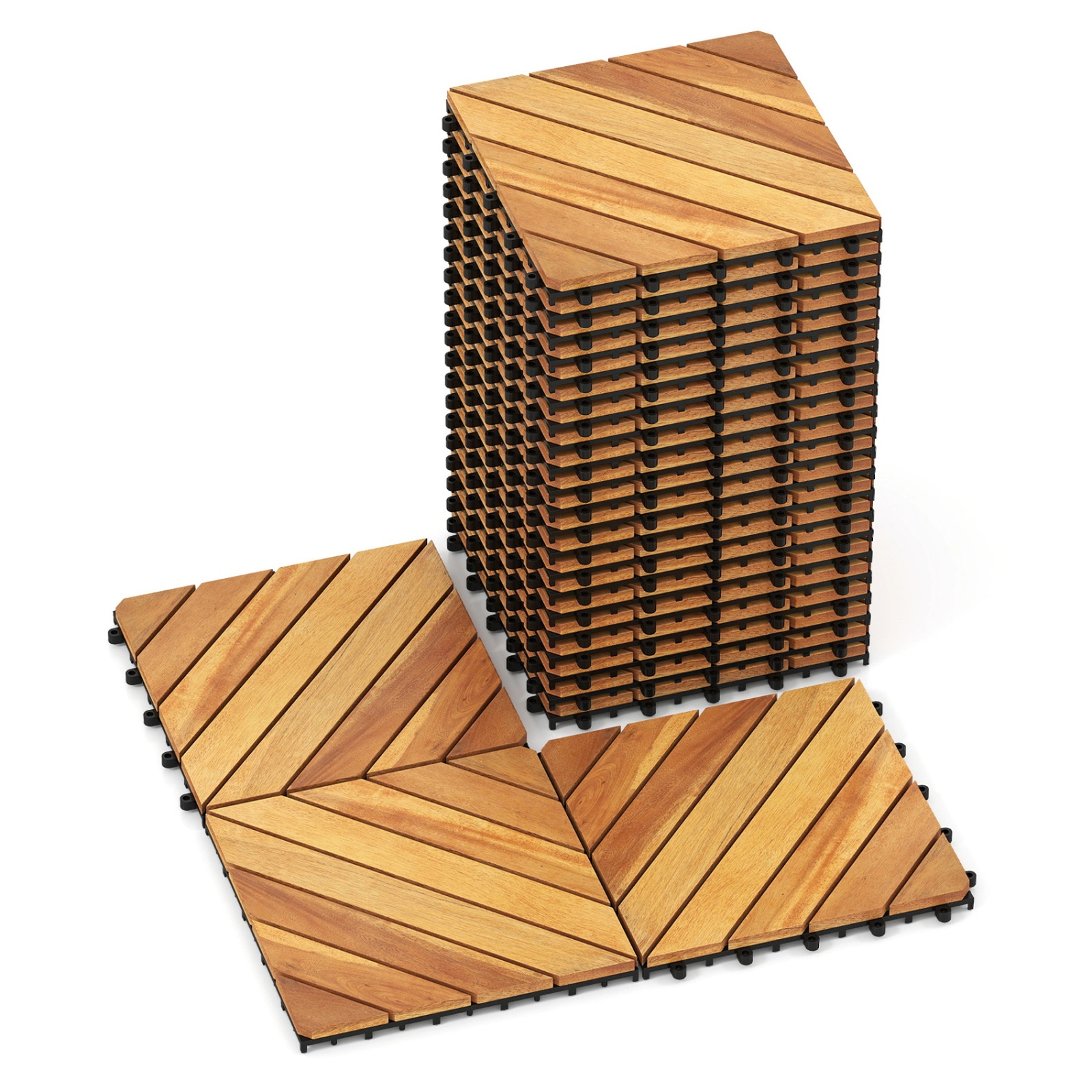 SUGIFT Natural 24-Piece Acacia Wood Deck Tiles with 3 Installation Patterns 12-in W 12-in D 500-lb Tile Capacity