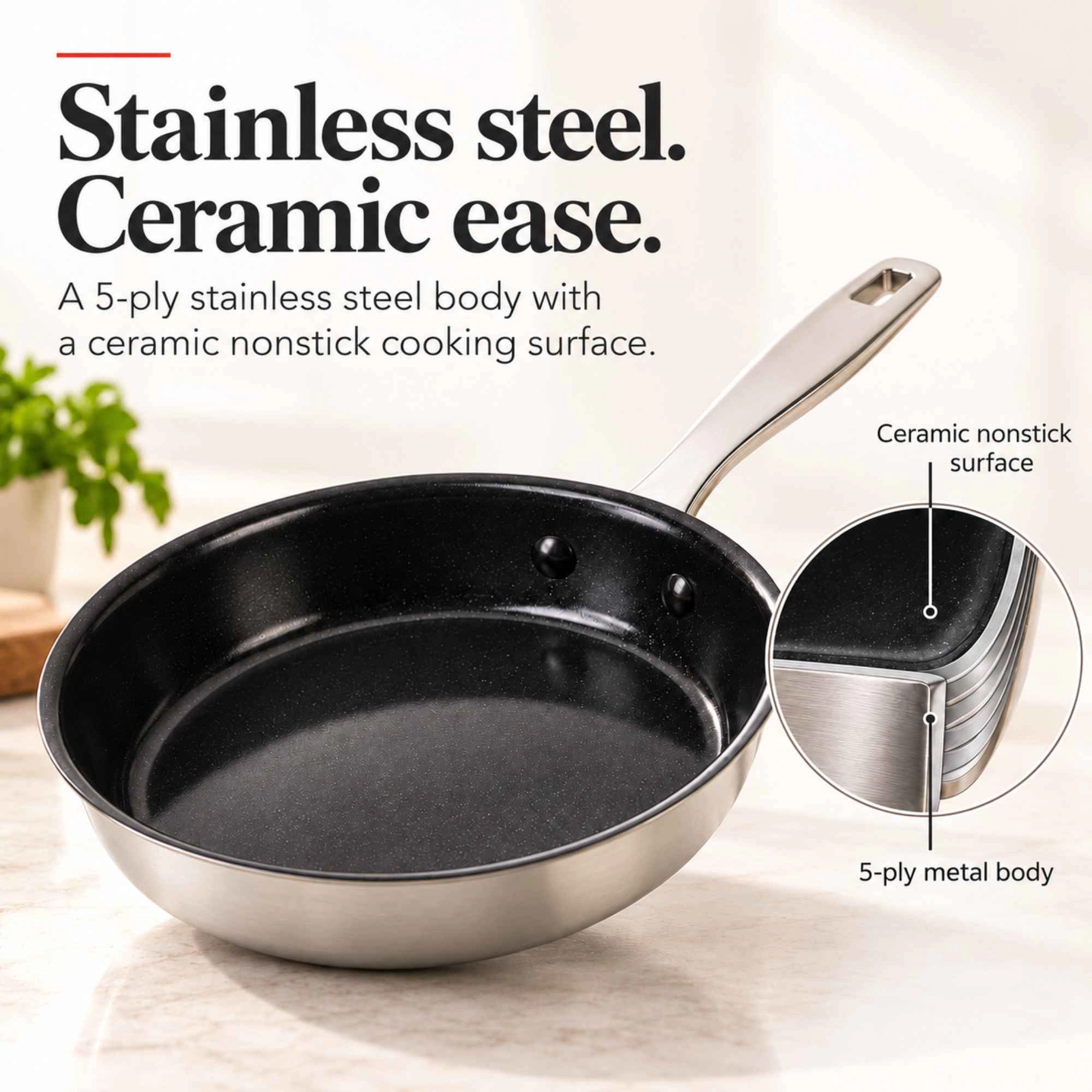 Alva Maestro 11-Inch Ceramic Nonstick Stainless Steel Frying Pan