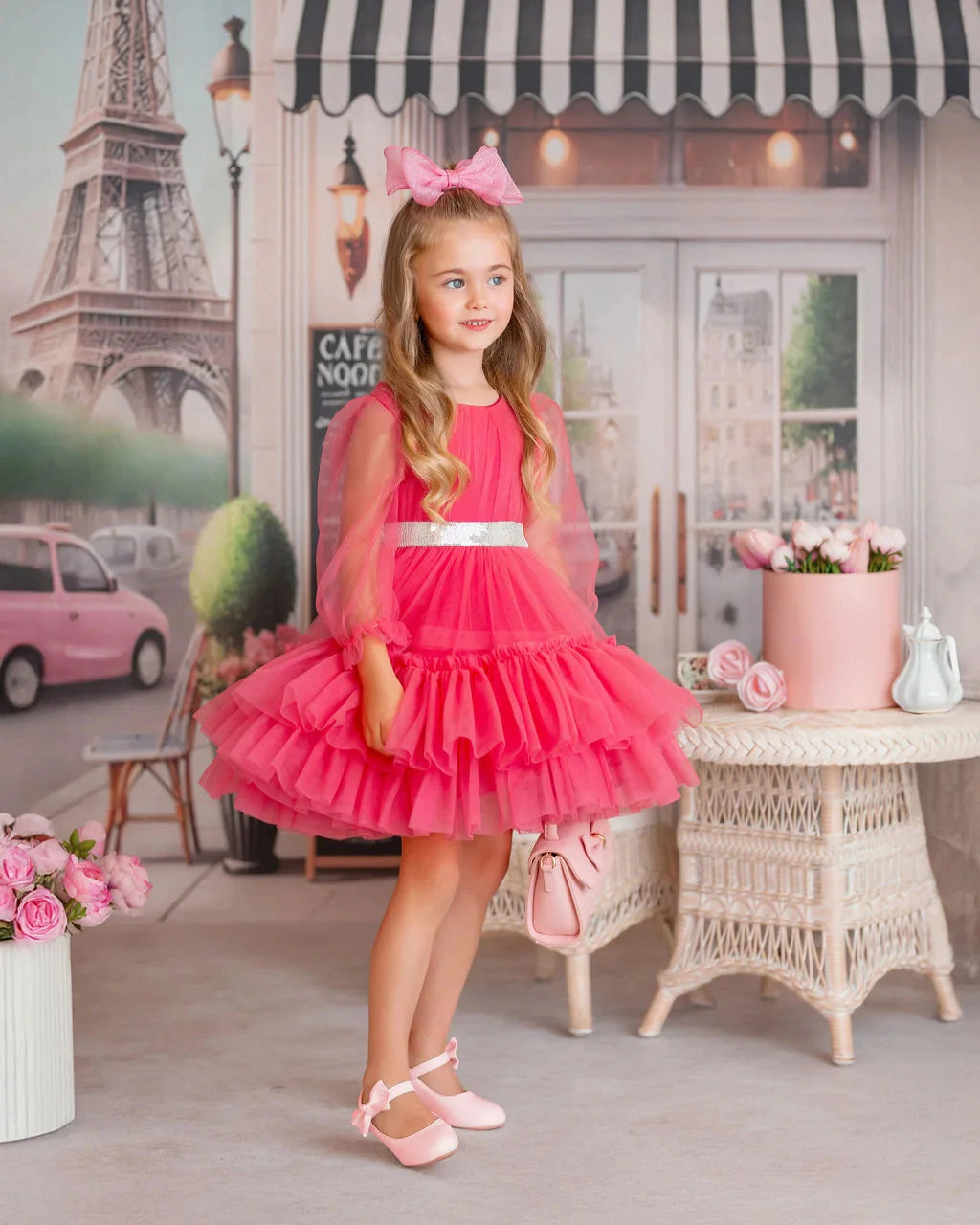 Faeella Girls Parisian Rosé Pink Tulle Birthday Party Dress