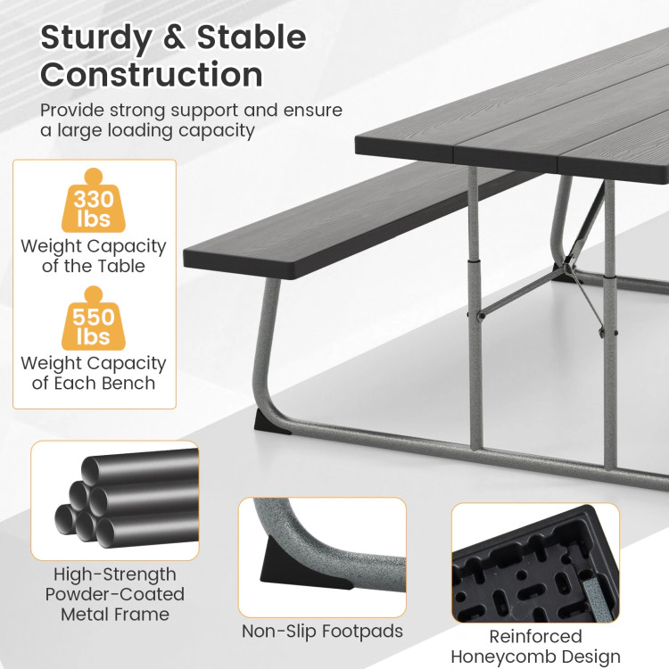 Hivvago Folding Picnic Table Set With Metal Frame And All-Weather Hdpe Tabletop  Umbrella Hole