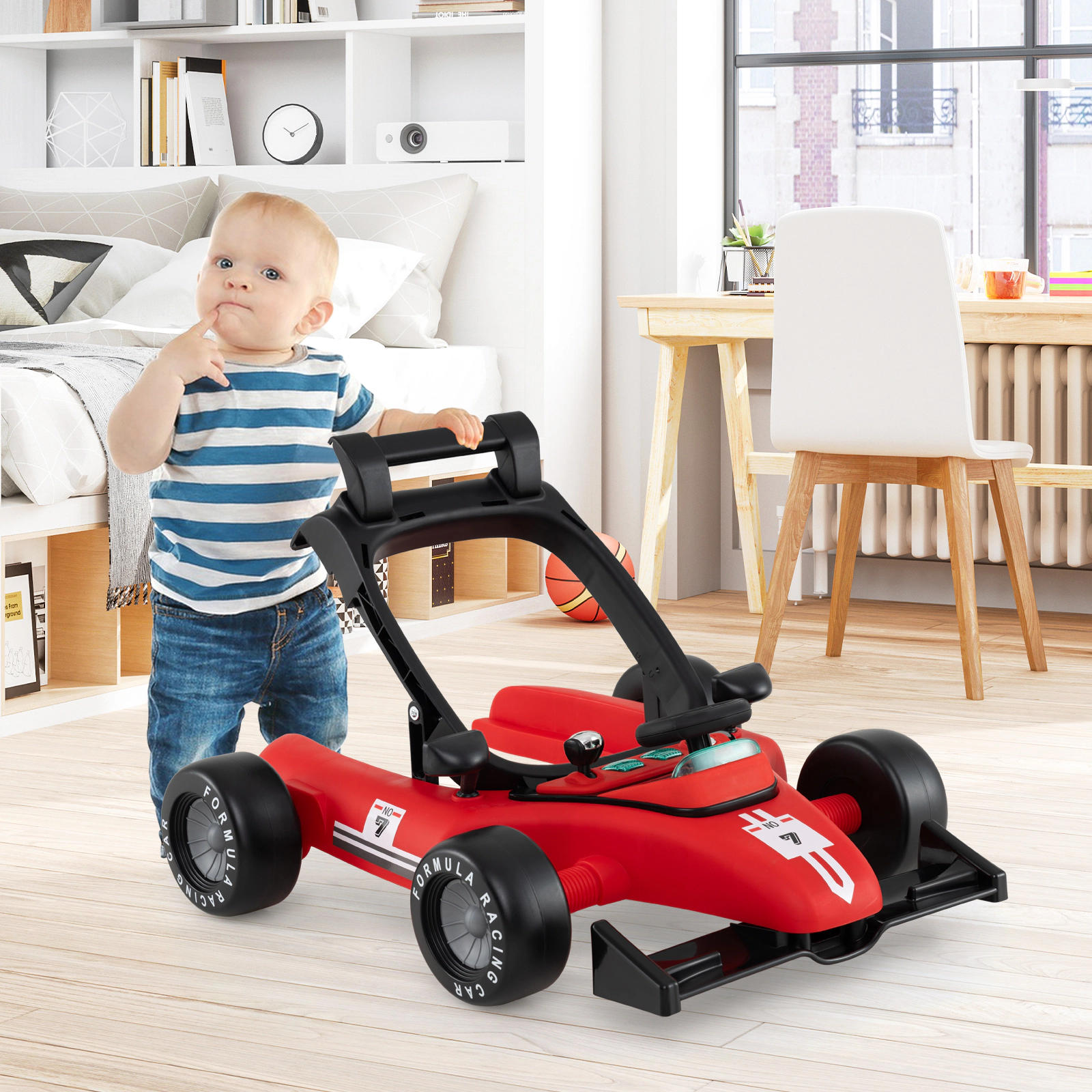SUGIFT 4-in-1 Convertible Baby Push Walker Activity Center with Music Box 26.5-lb Capacity Ages 6-18 Months Red